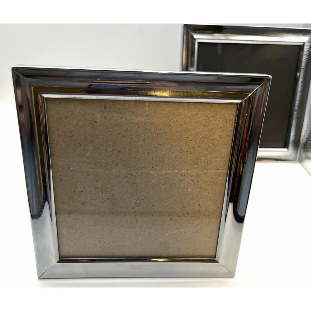 Lot of 2 Burnes of Boston Silver Picture Frames 6x6 Square Chrome Minimalist